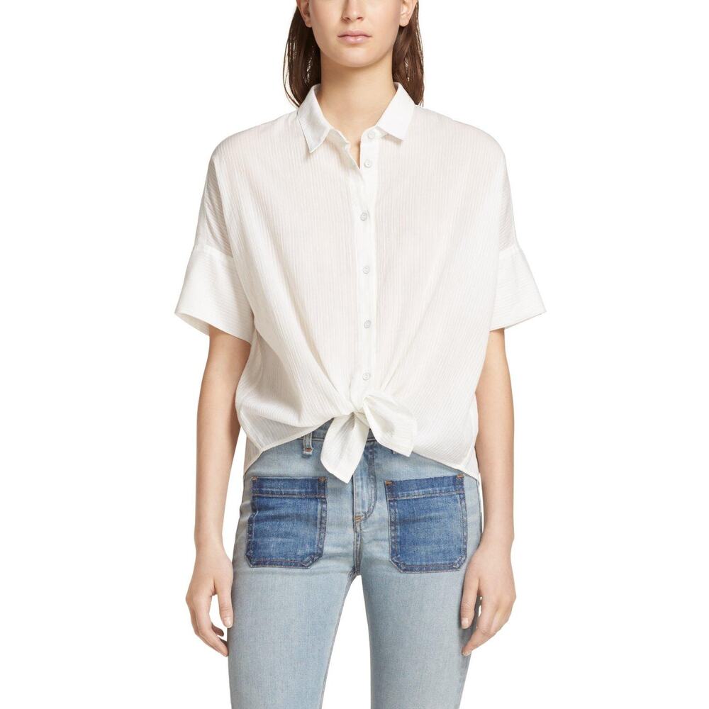 Rag & Bone Tie Shirt Light Heather Grey Linen Button Down Top - Picture 3 of 7